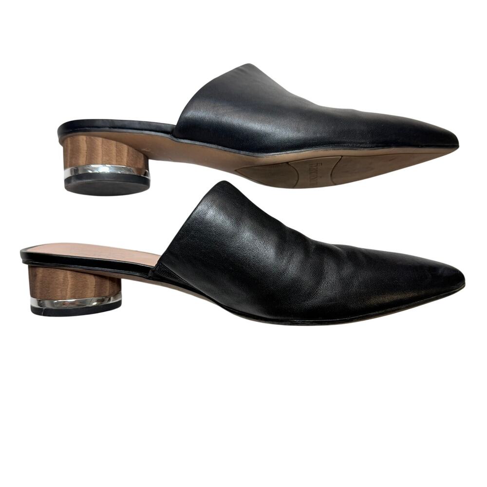 Franco Sarto Viola Mule Black Pointed Toe Block Heel 7.5 Slip On Minimalist - Picture 2 of 12